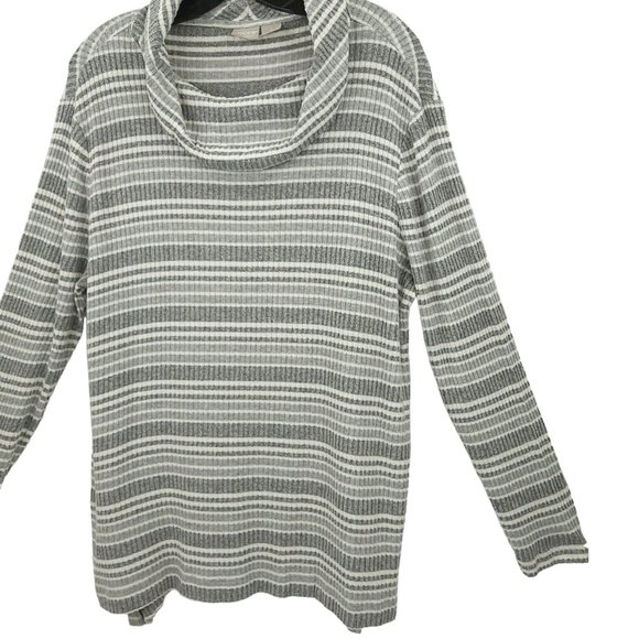 Chicos Zenergy Cowl Neck Striped Sweater Womens 2 US 12/14 Long Sleeve Gray - Picture 11 of 15